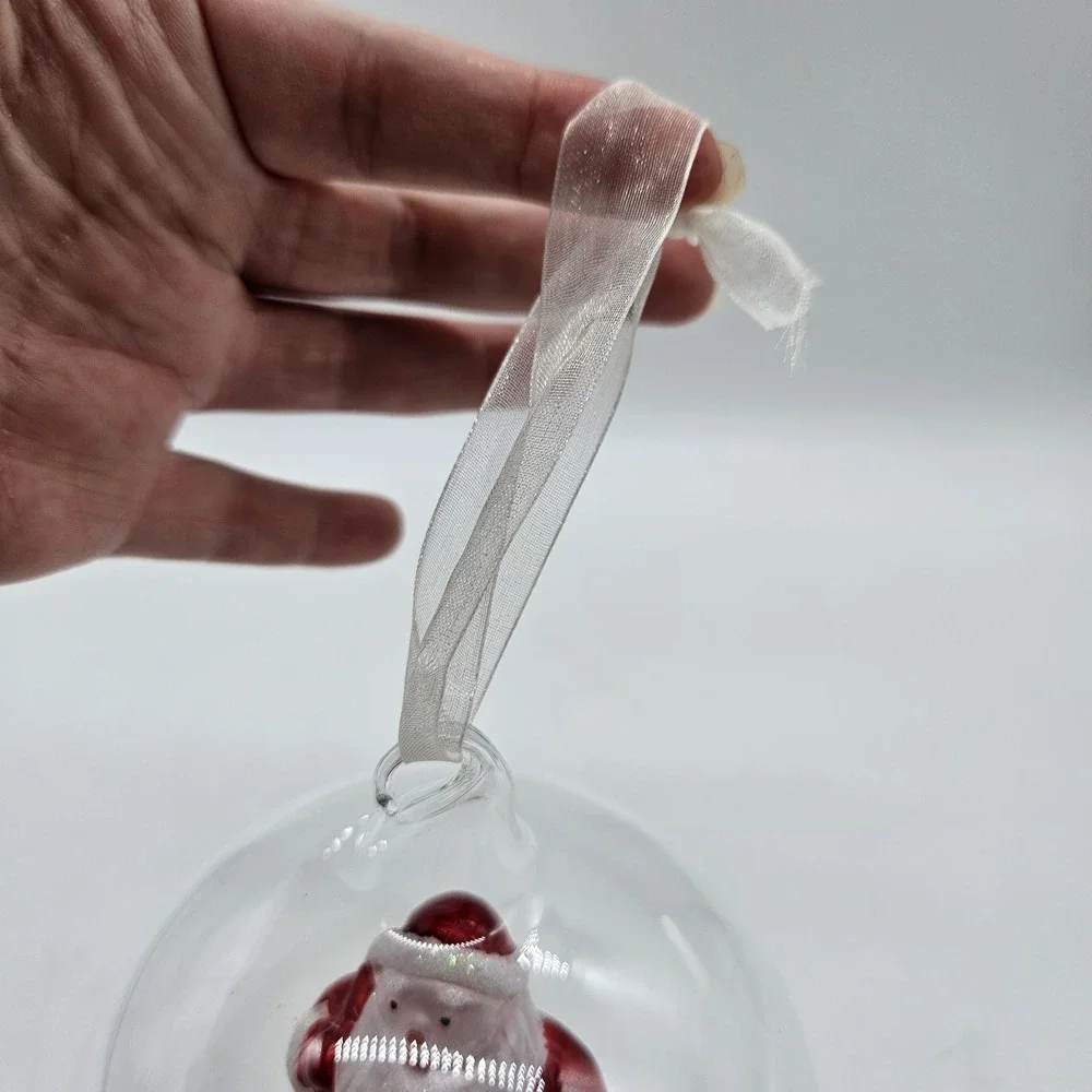Glass Light Up Santa Ornament Color Changing Orb Hanging Glitter Hand Blown 5